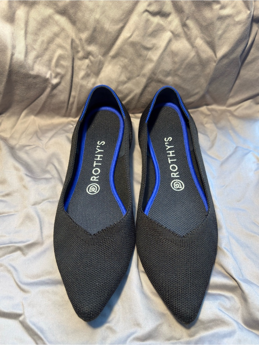 Rothy's Black Knit Flats with Blue Trim - the Point